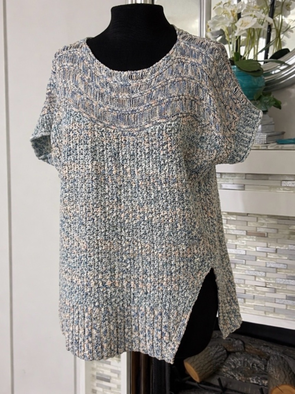 Pilcro Multicolor Knit Short Sleeve Scoop Neck Sweater